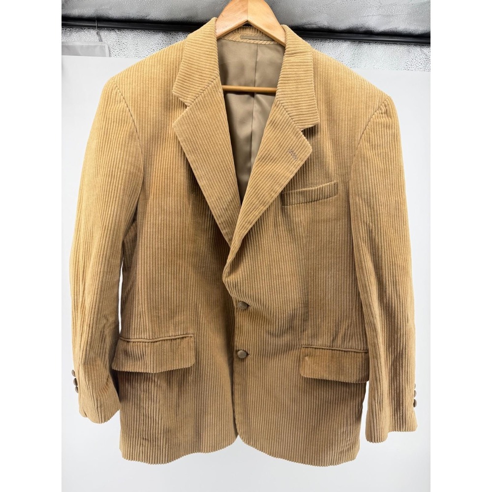 Vintage Cianni Mens Tan Wide Wale Corduroy Blazer Jacket Sport Coat 40R 0863